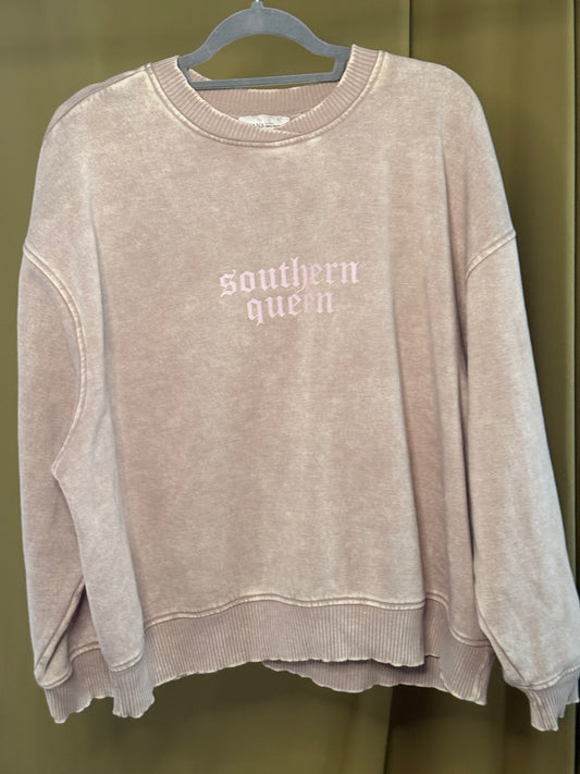 Southern Queen Acid Wash Fleece Oversized Pullover