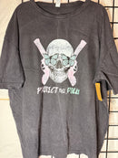 Protect the Dolls Vintage Crewneck Tee — Reclaimed Skull & Pistols with Turquoise Butterflies