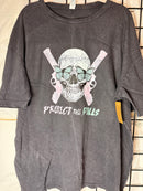 Protect the Dolls Vintage Crewneck Tee — Reclaimed Skull & Pistols with Turquoise Butterflies