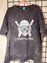 Protect the Dolls Vintage Crewneck Tee — Reclaimed Skull & Pistols with Turquoise Butterflies