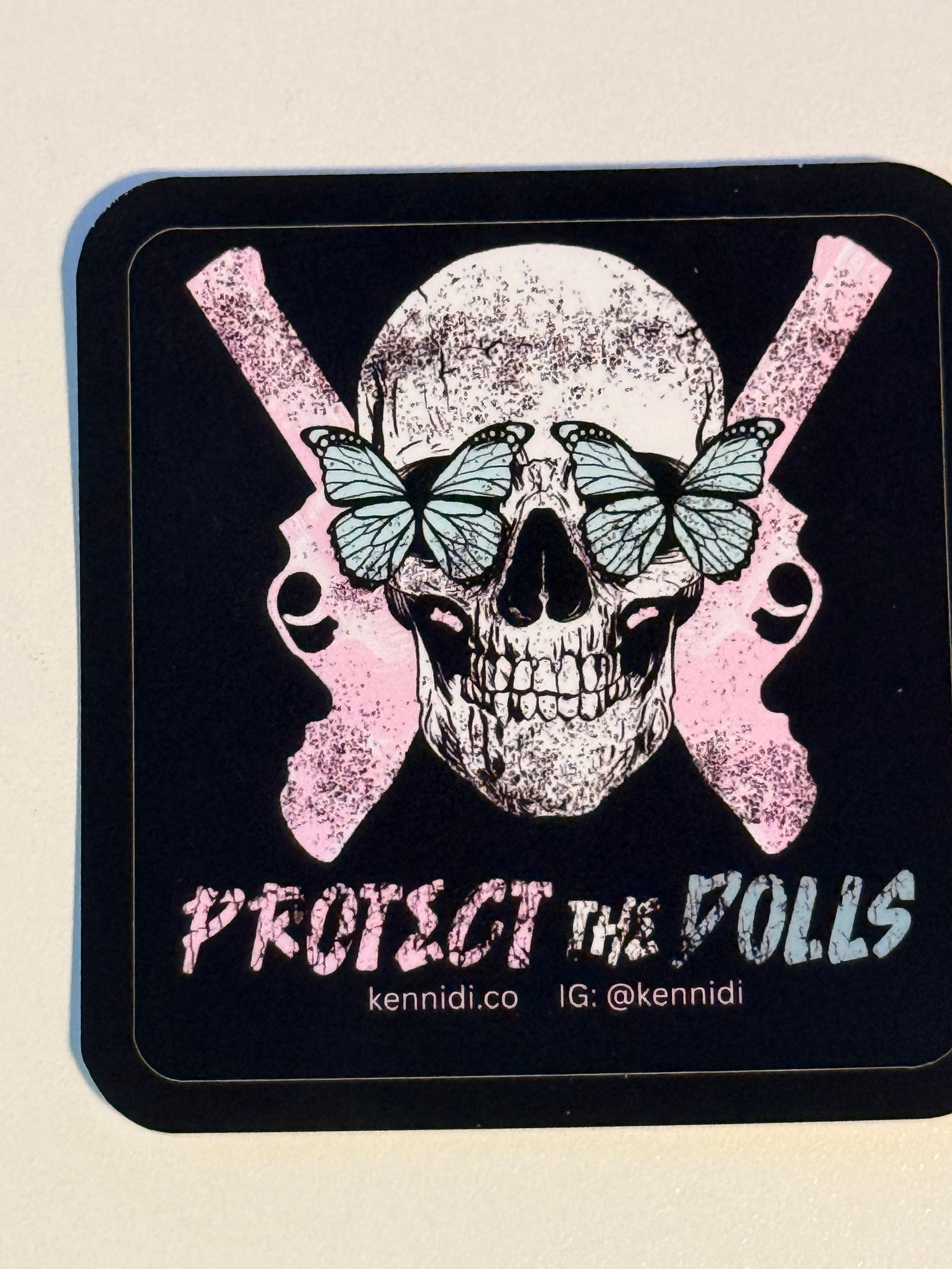 Protect the Dolls Skull and Butterfly Vinyl Stickers