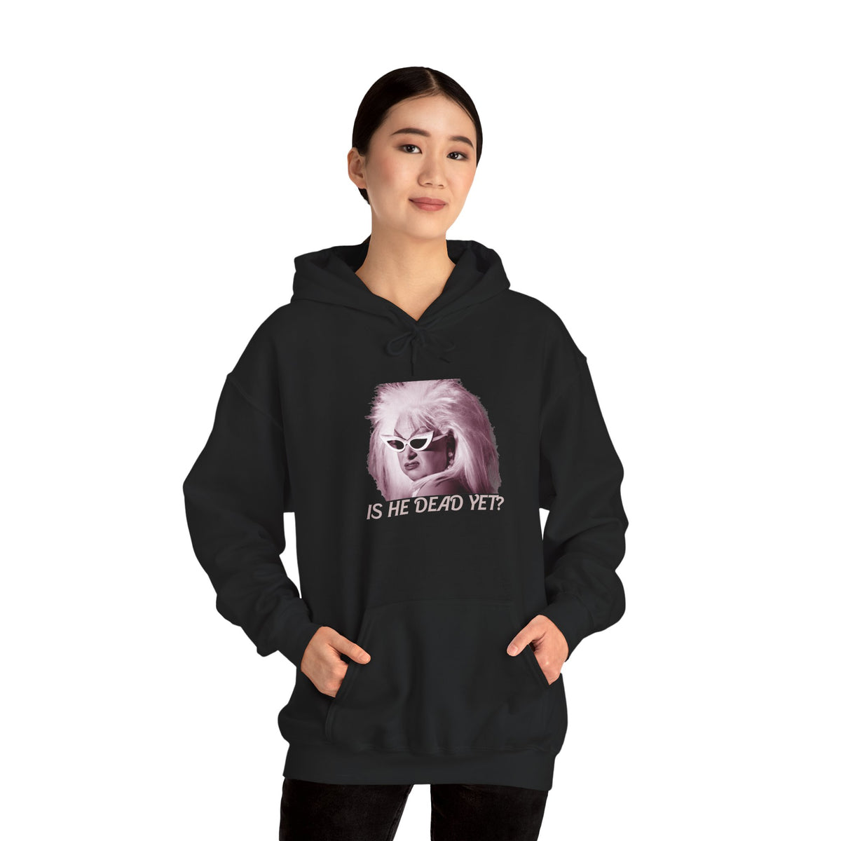 Is He Dead Yet? Divine Portrait Hoodie — Retro Drag Statement Pullover