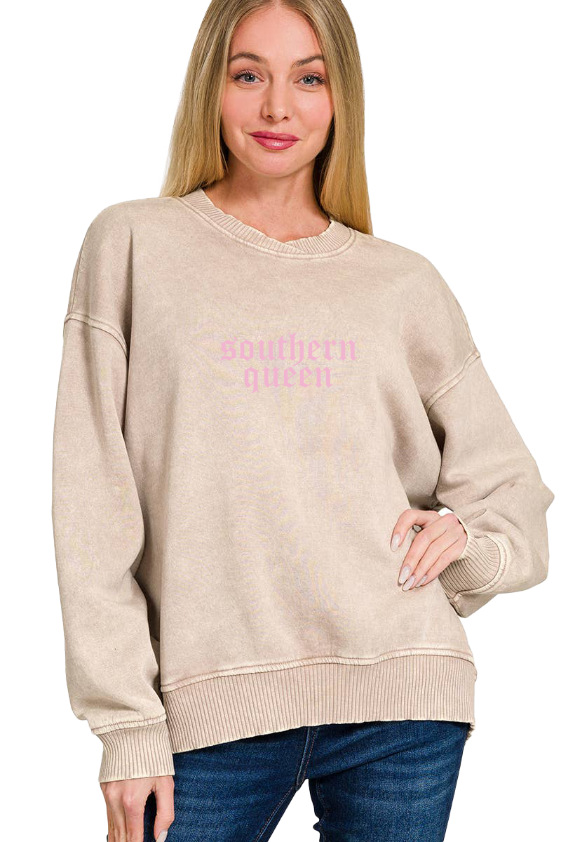 Southern Queen Acid Wash Fleece Oversized Pullover