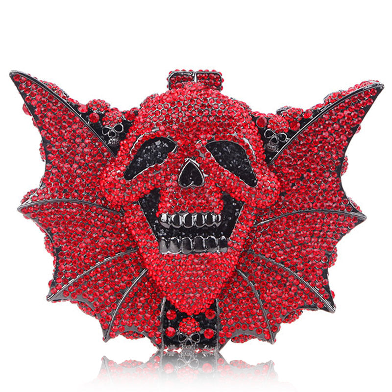 Halloween Crystal Women’s Bag Skull Bat - Red hand bags