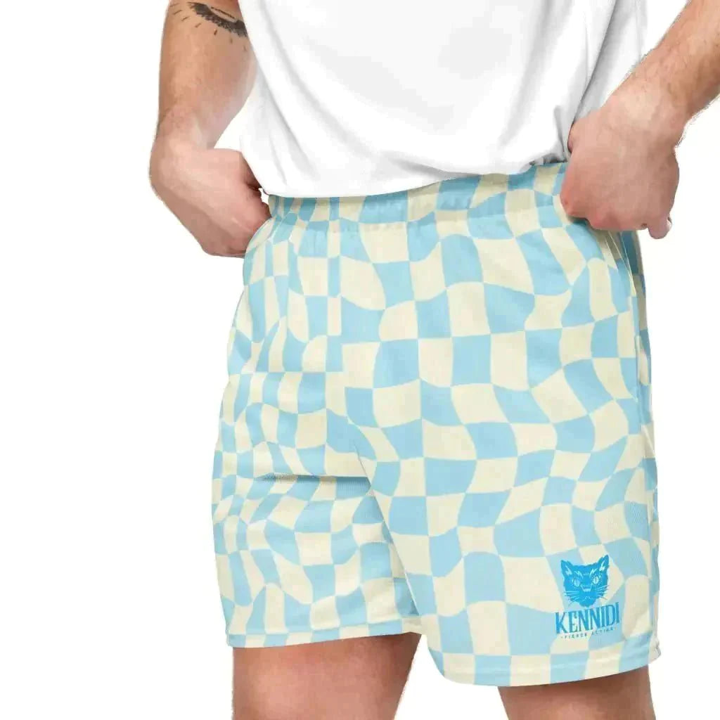 Abstract Retro Blue Unisex mesh shorts - Kennidi Fierce Attire