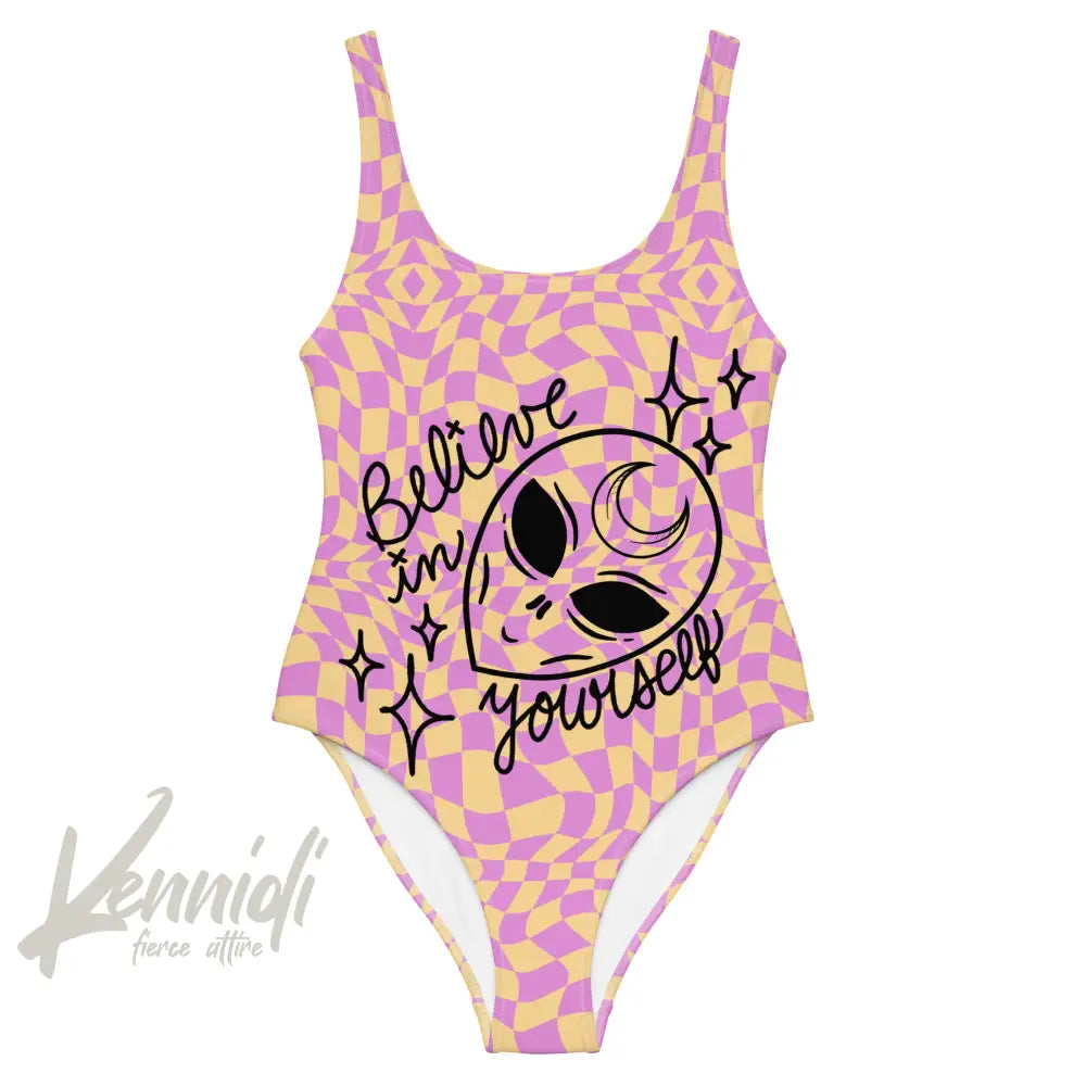 Pink Alien Retro- Believe in Yourself One-Piece Swimsuit