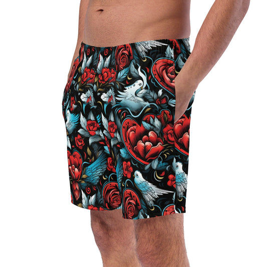 Rose & Birds Tattoo Men’s swim trunks - 2XS