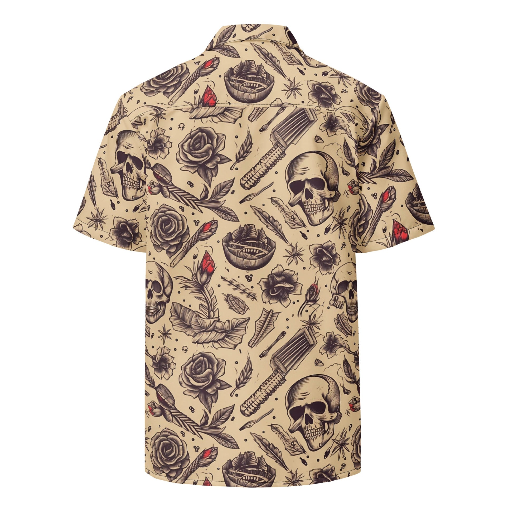 Vintage Tan Skull Tattoo Unisex button shirt