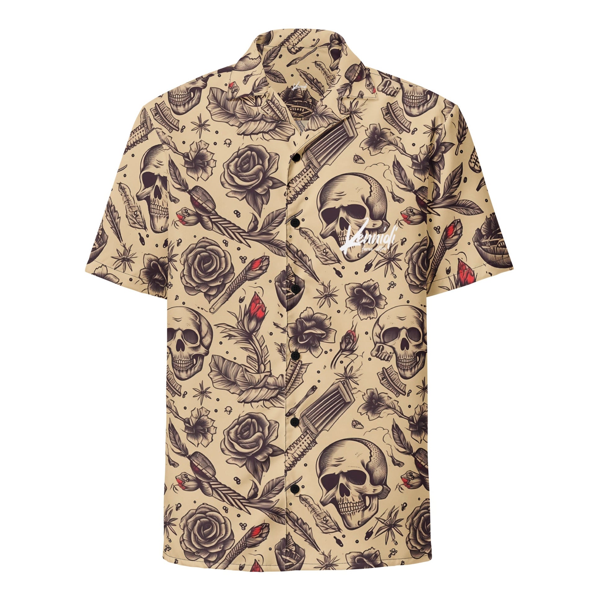 Vintage Tan Skull Tattoo Unisex button shirt - 2XS