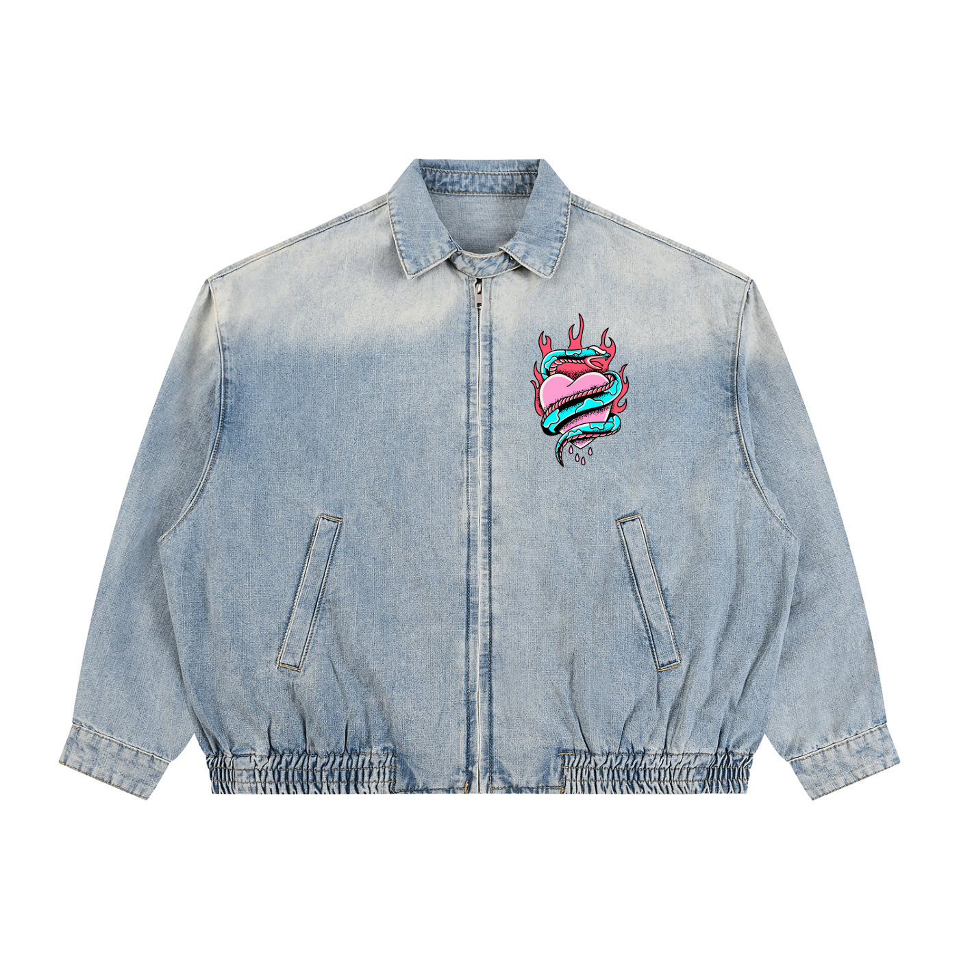 Unisex Vintage Wash Full-Zip Denim Jacket