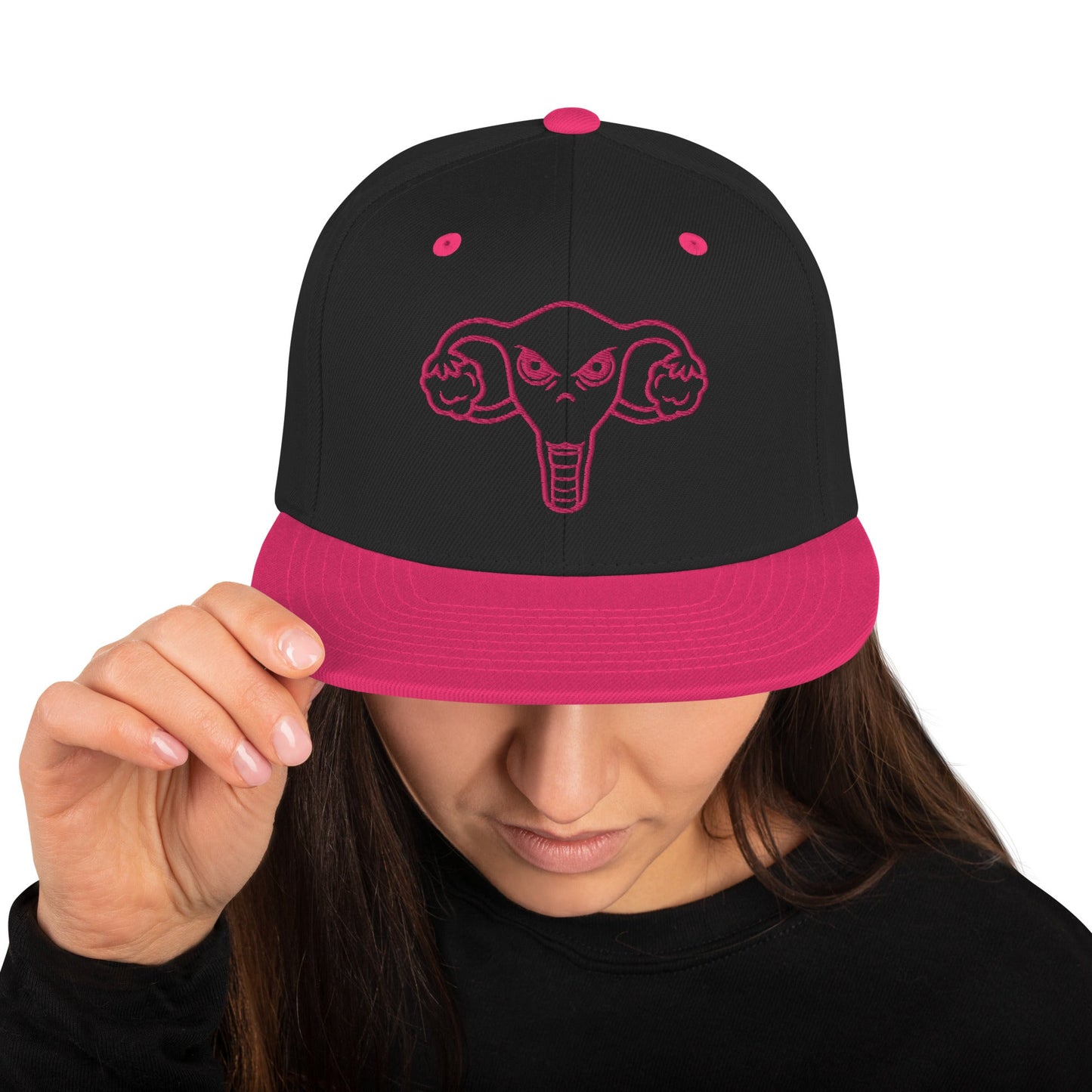 Angry Uterus Snapback Hat - Black/ Neon Pink