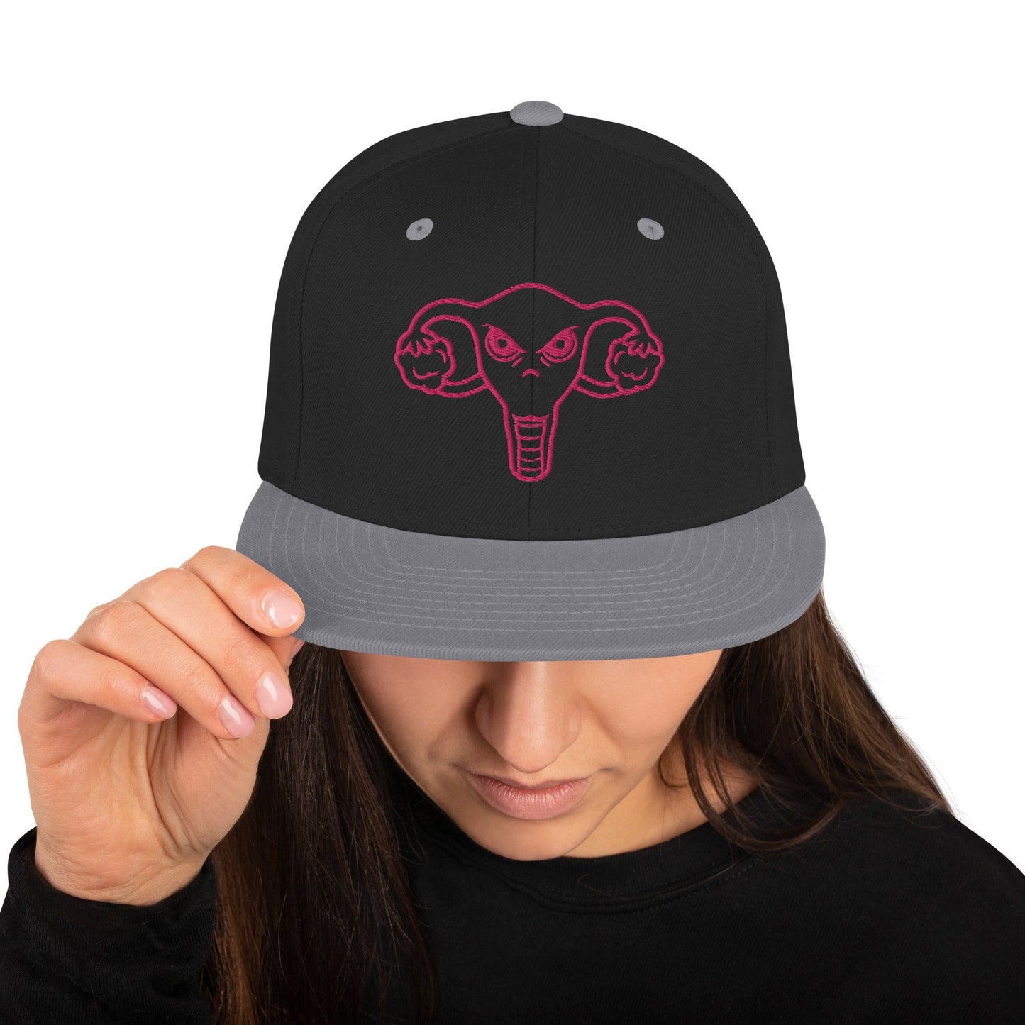 Angry Uterus Snapback Hat - Black/ Silver