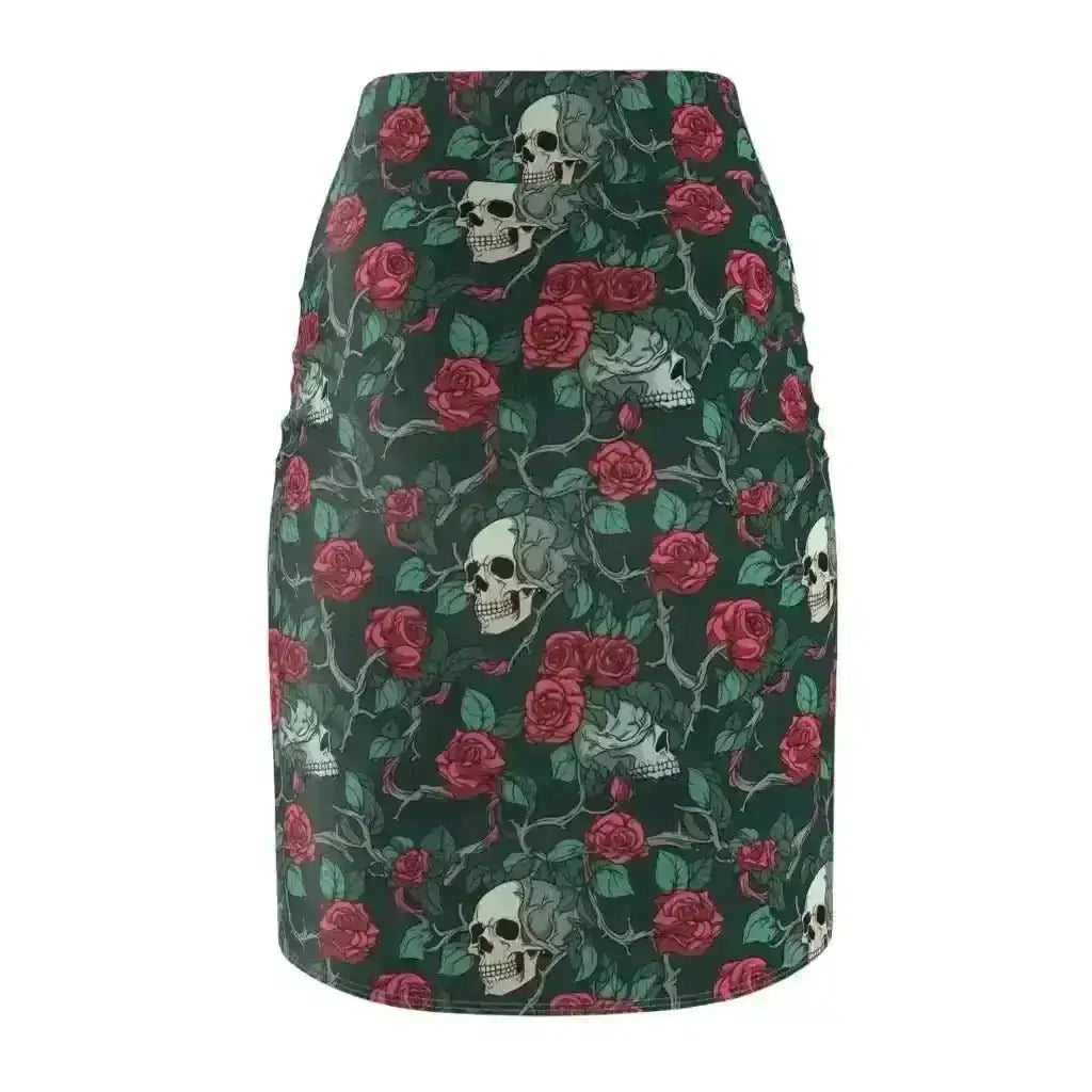Kennidi Red Roses & Skulls Pencil Skirt - Fierce Fashion Statement - Kennidi Fierce Attire
