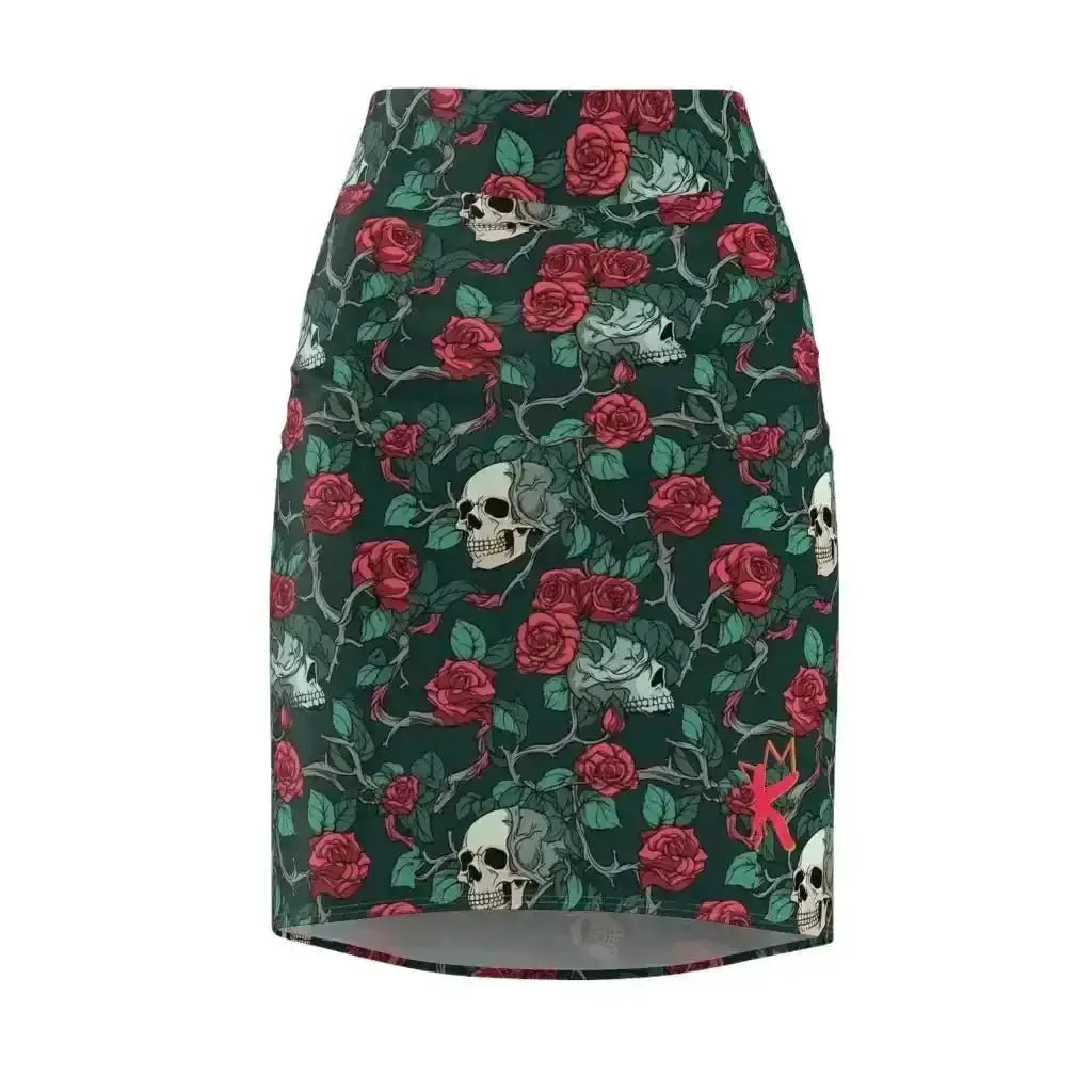 Kennidi Red Roses & Skulls Pencil Skirt - Kennidi Fierce Attire
