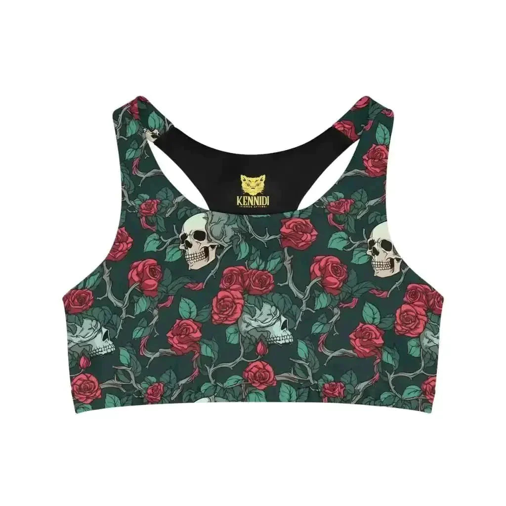 Kennidi Red Roses & Skulls Seamless Sports Bra - Kennidi Fierce Attire