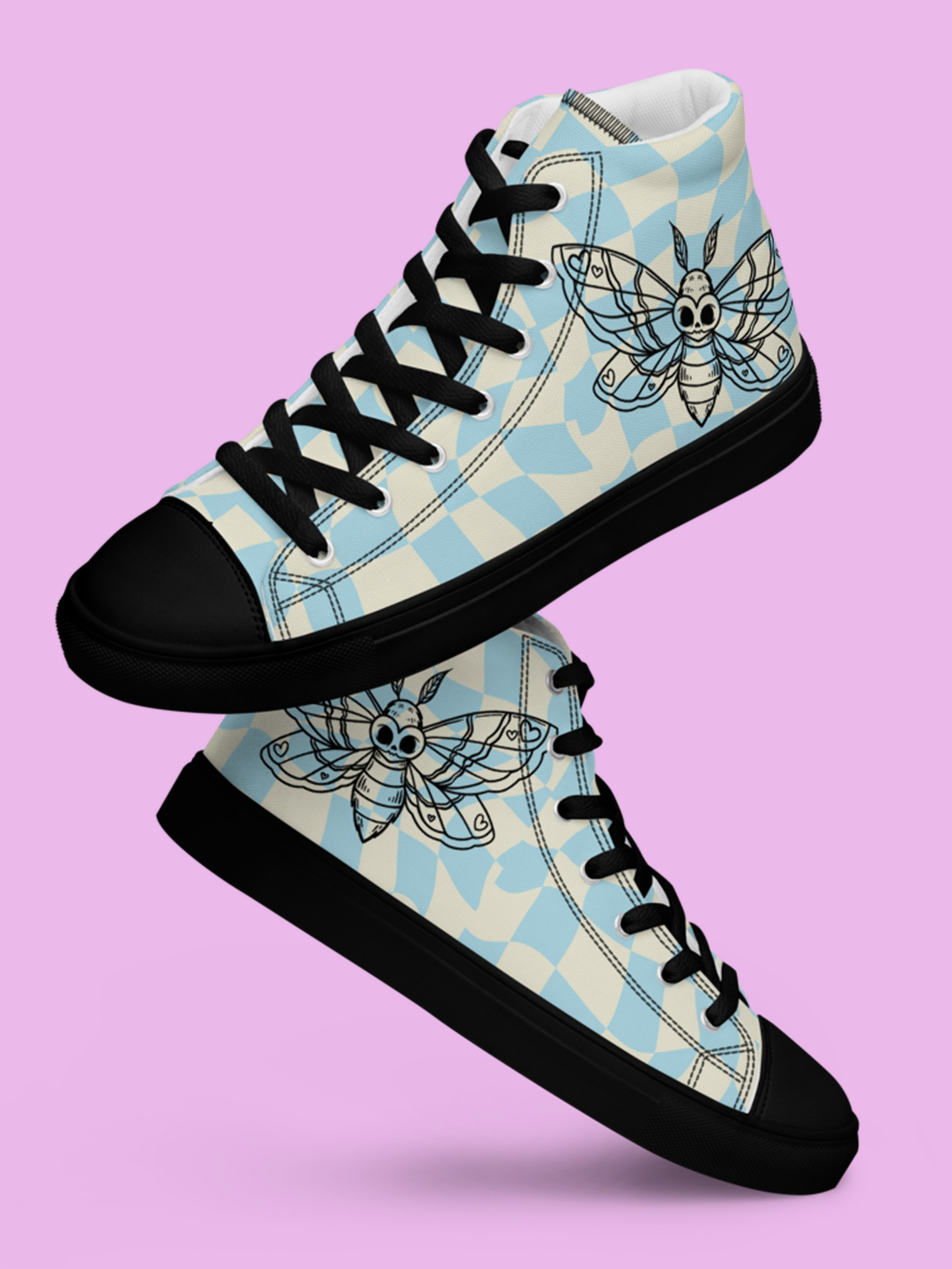 Retro Blue Moth Canvas High-Top Women’s Shoes