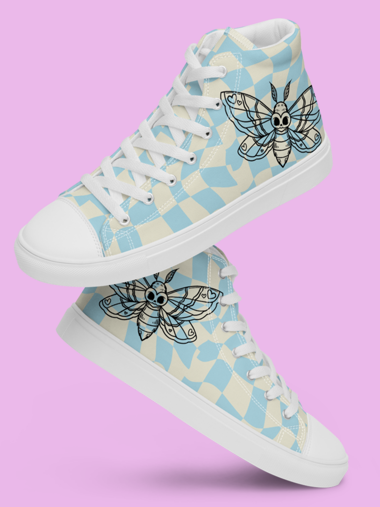 Retro Blue Moth Canvas High-Top Women’s Shoes White / 5