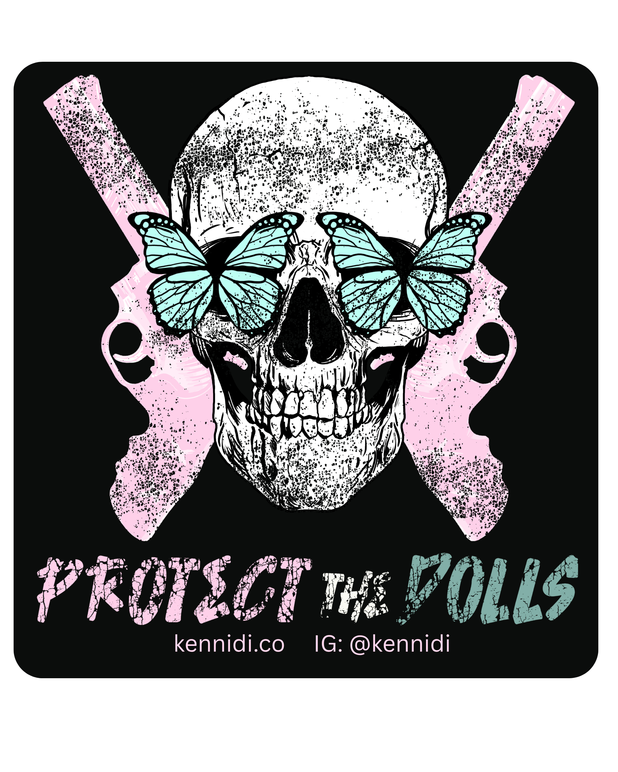 Protect the Dolls Skull and Butterfly Vinyl Stickers