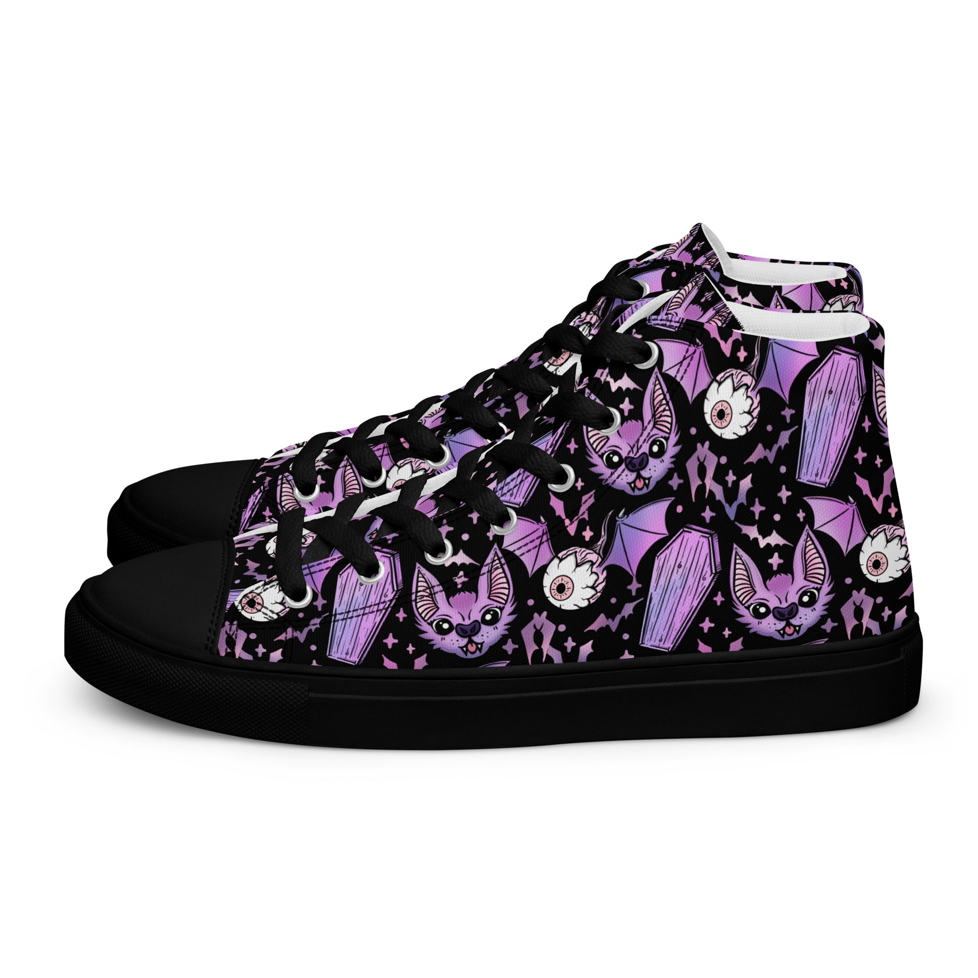 Purple Bat & Coffins Gothic Collection Men’s high top canvas shoes