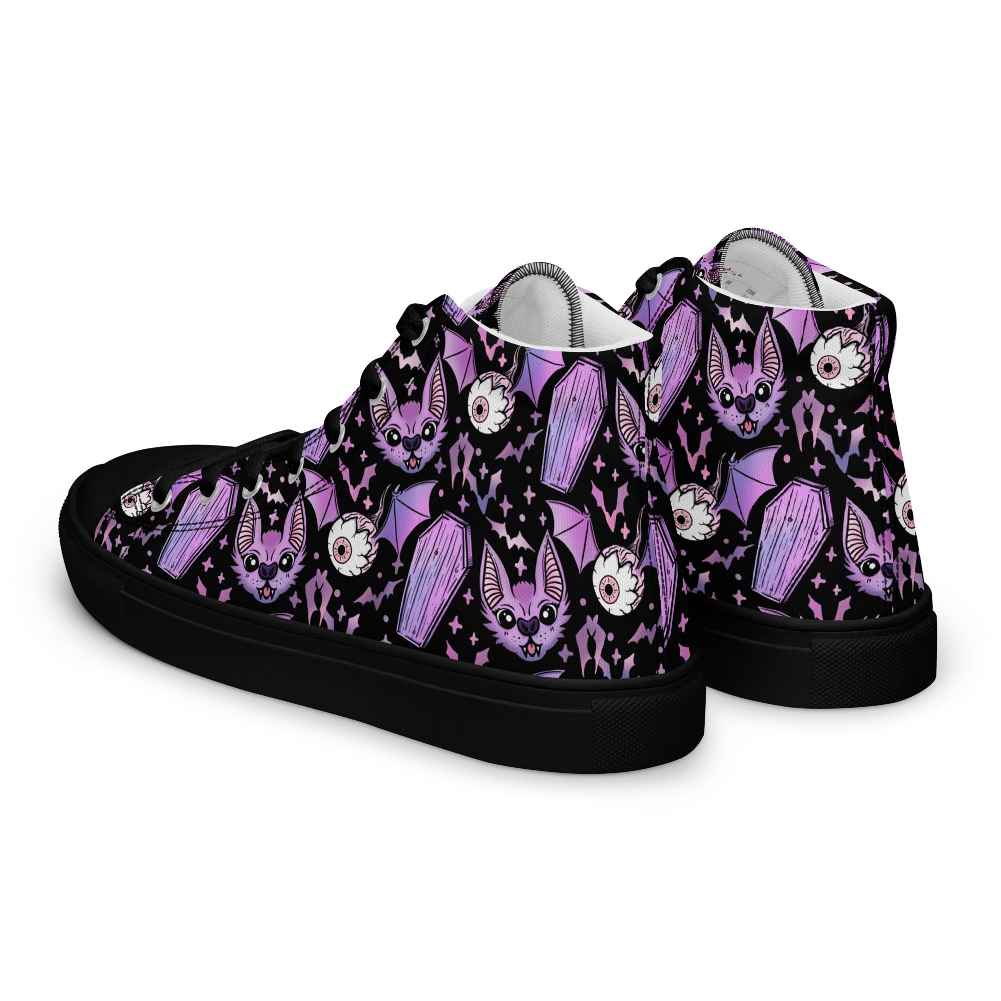 Purple Bat & Coffins Gothic Collection Men’s high top canvas shoes