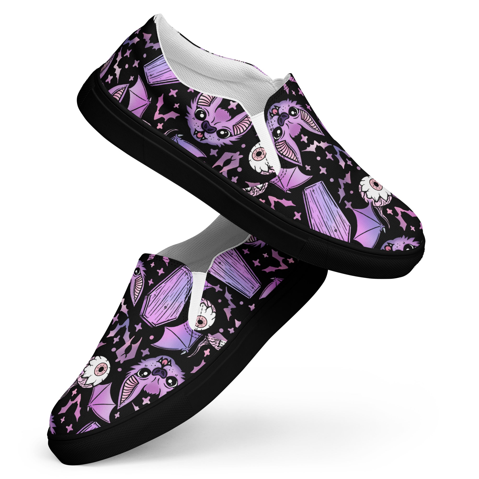 Purple Bat & Coffin Gothic Collection Men’s slip-on canvas shoes
