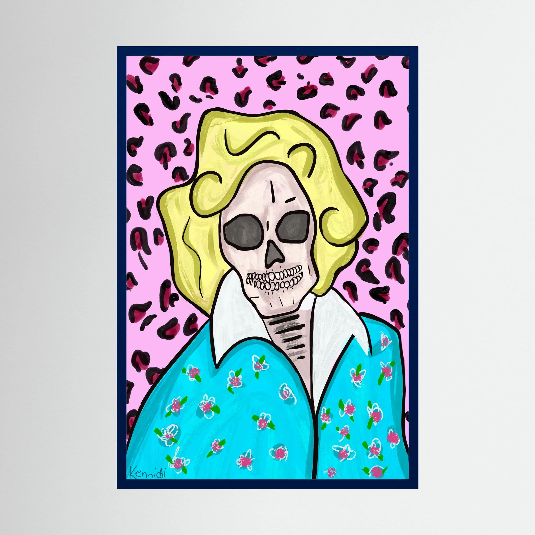 Golden Girls Rose Skull Print Framed art by Kennidi
