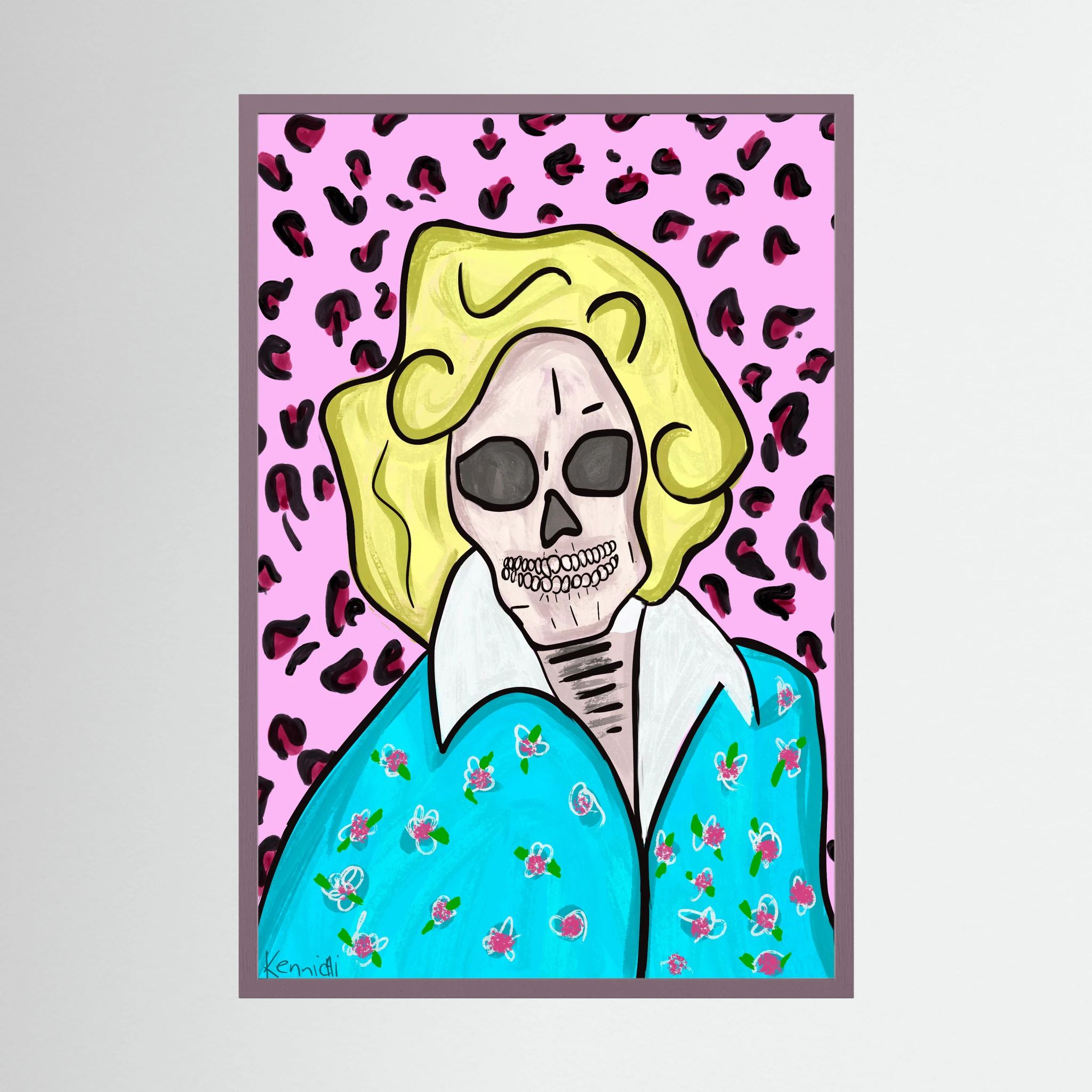 Golden Girls Rose Skull Print Framed art by Kennidi