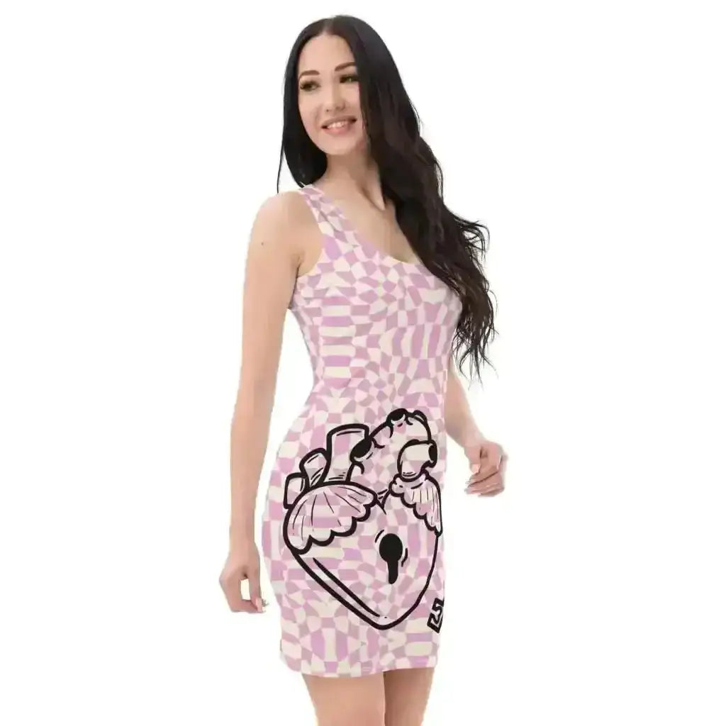 Pink Retro Locked Heart Fitted dress - Kennidi Fierce Attire