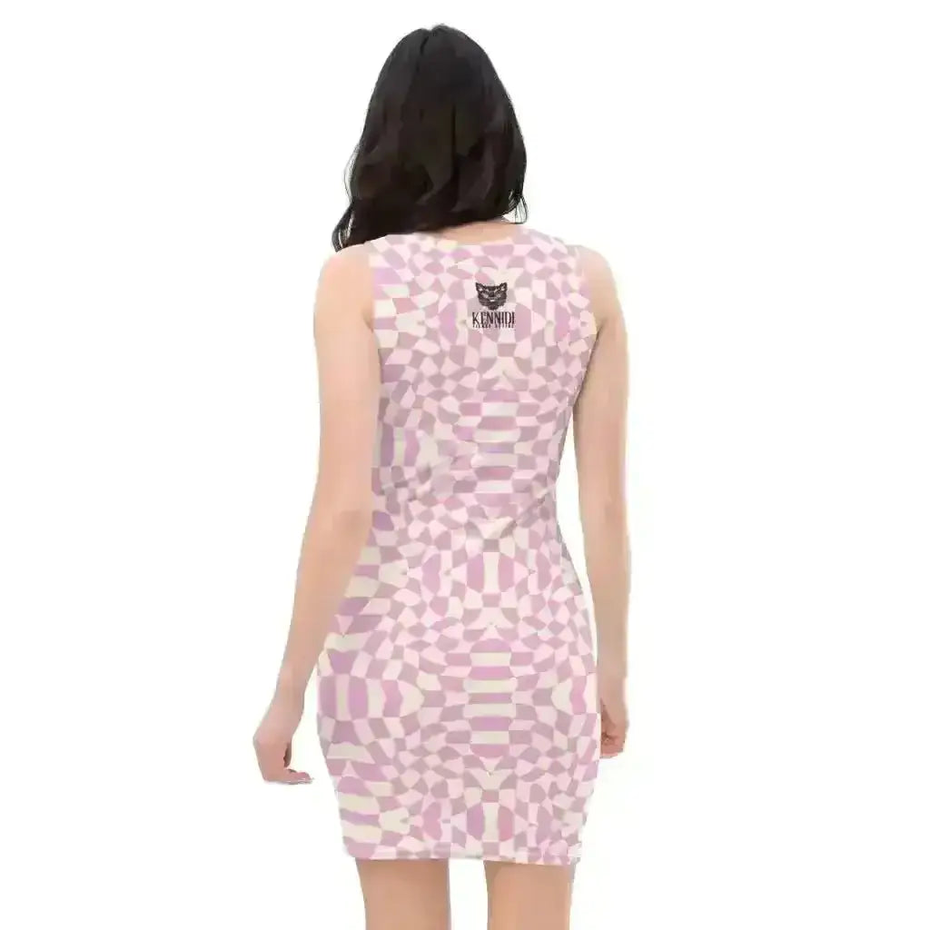 Pink Retro Locked Heart Fitted Dress: Rock Your Look! - Kennidi Fierce Attire