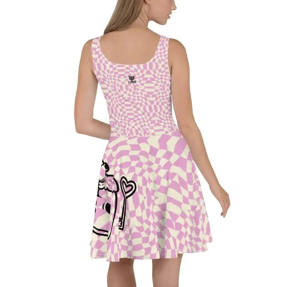 Pink Retro Locked Heart Skater Dress - Kennidi Fierce Attire