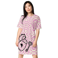 Thumbnail for Pink Retro Locked Heart T-shirt dress - Kennidi Fierce Attire
