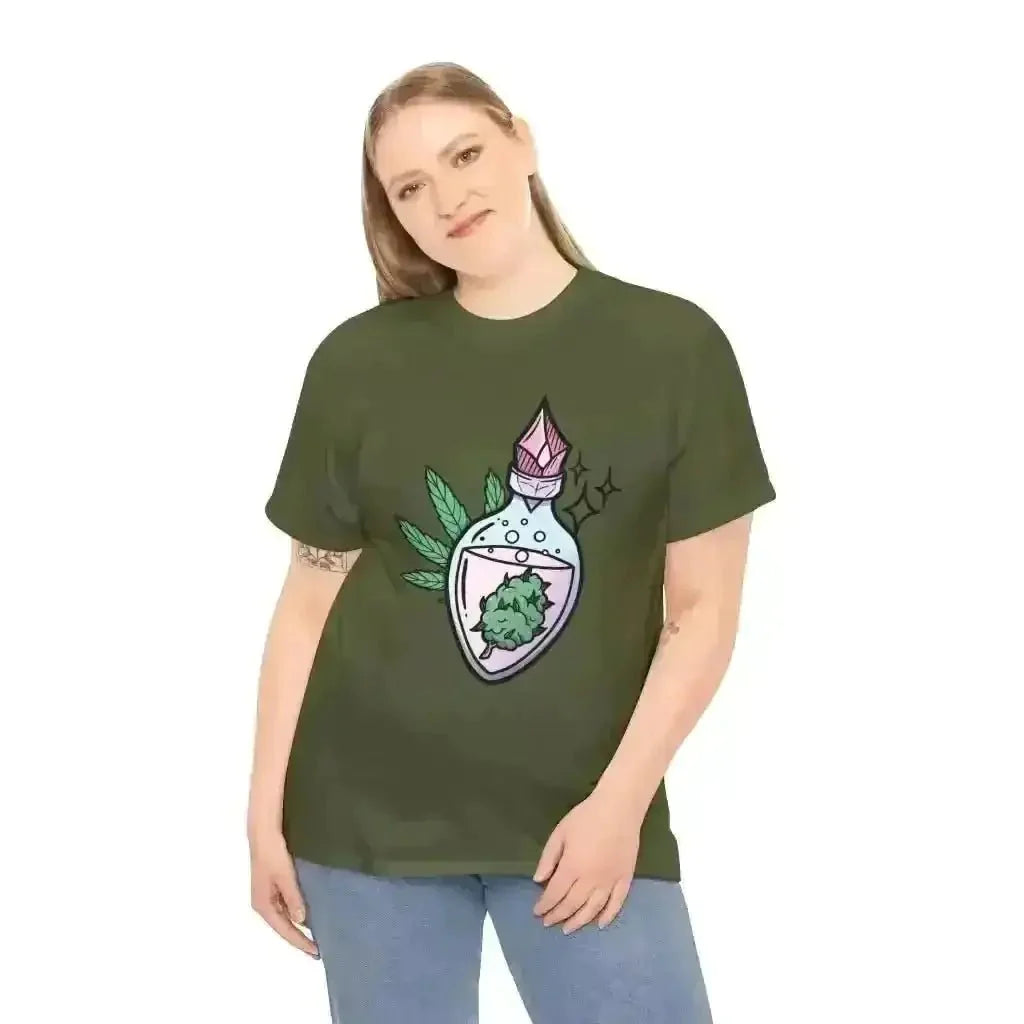 Potion Bud Heavy Cotton Tee: Cannabis Chic! - Kennidi Fierce Attire