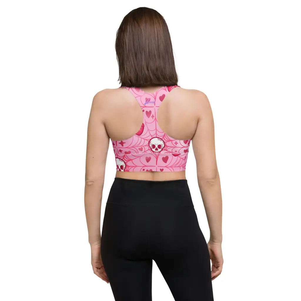 Pretty in Pink Heart & Skull Sports Bra: Fitness Ready Streetwear Chic!