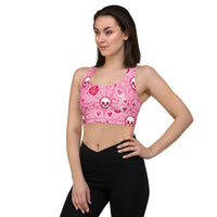 Thumbnail for Pretty in Pink Heart & Skull Sports Bra: Fitness Ready Streetwear Chic!