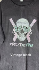 Protect the Dolls Vintage Crewneck Tee — Reclaimed Skull & Pistols with Turquoise Butterflies