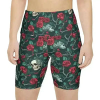 Thumbnail for Red Roses & Skulls Workout Shorts: Get Ready to Slay! - Kennidi Fierce Attire