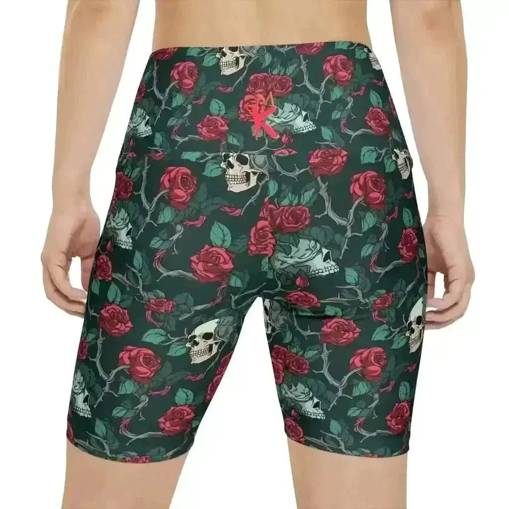 Red Roses & Skulls Workout Shorts: Get Ready to Slay! - Kennidi Fierce Attire