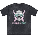 Protect the Dolls Vintage Crewneck Tee — Reclaimed Skull & Pistols with Turquoise Butterflies