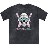Protect the Dolls Vintage Crewneck Tee — Reclaimed Skull & Pistols with Turquoise Butterflies