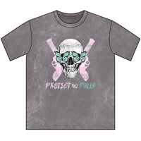 Protect the Dolls Vintage Crewneck Tee — Reclaimed Skull & Pistols with Turquoise Butterflies