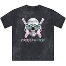 Protect the Dolls Vintage Crewneck Tee — Reclaimed Skull & Pistols with Turquoise Butterflies