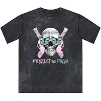 Protect the Dolls Vintage Crewneck Tee — Reclaimed Skull & Pistols with Turquoise Butterflies