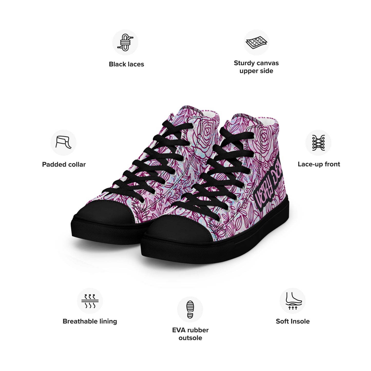 Very Demure Graffiti Roses Women’s high top canvas shoes