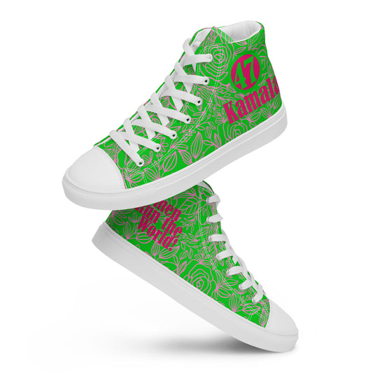 Green Pink Rose Kamala 47 Women’s high top canvas shoes