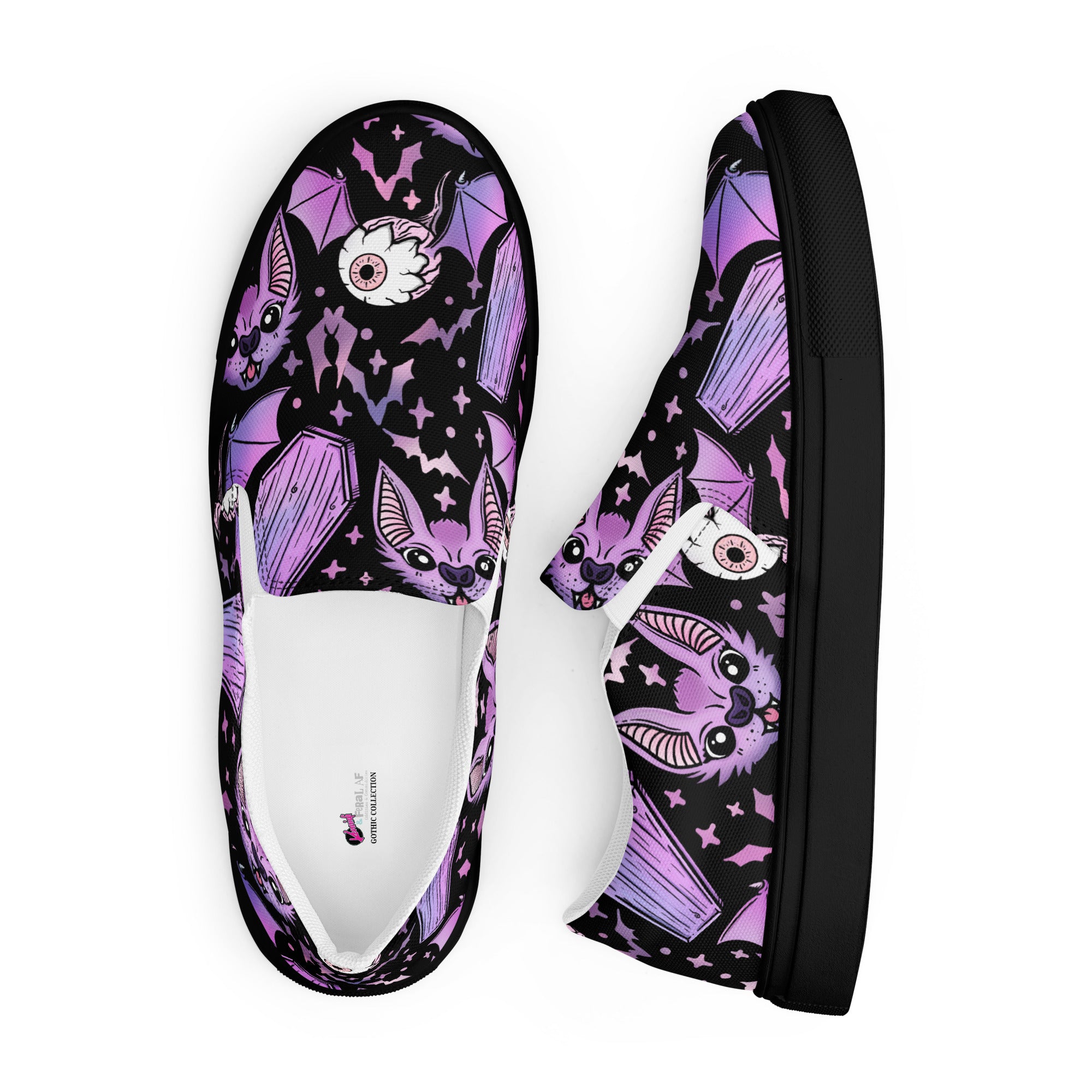 Purple Bat & Coffin Gothic Collection Women’s slip-on canvas shoes