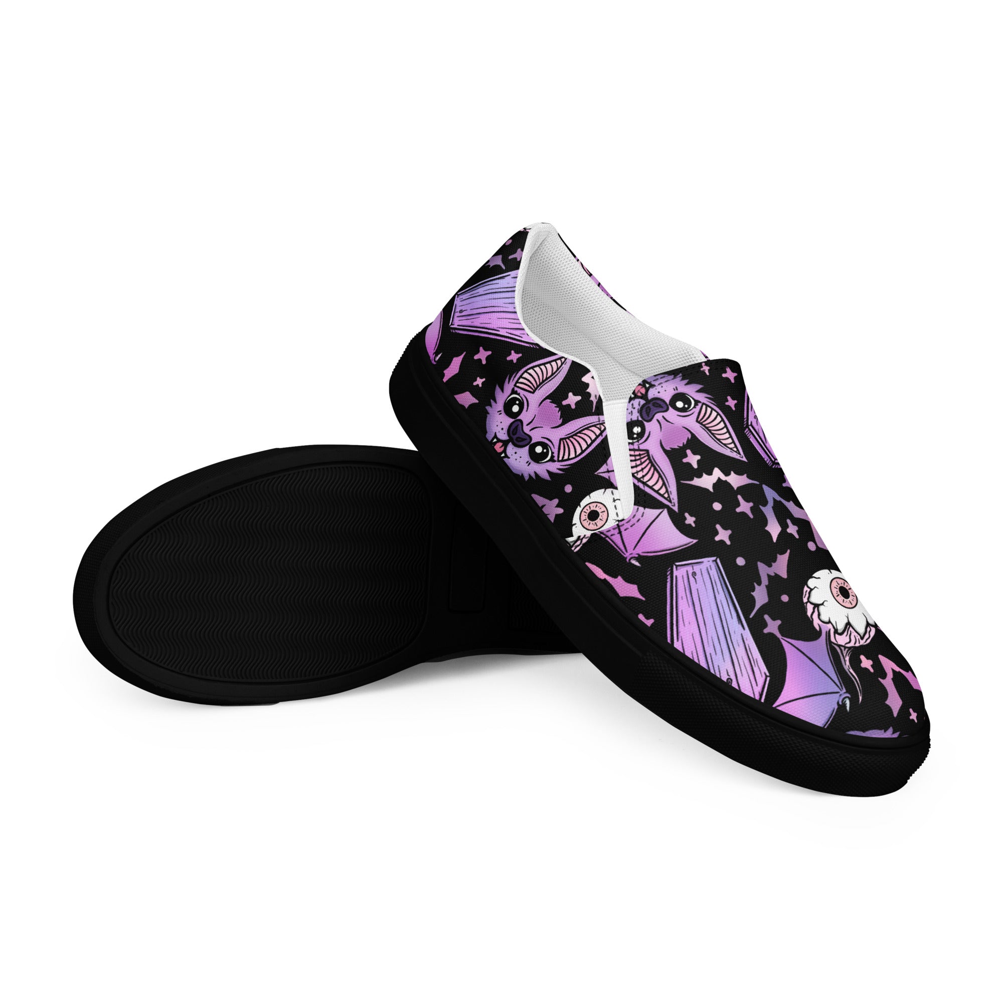 Purple Bat & Coffin Gothic Collection Women’s slip-on canvas shoes